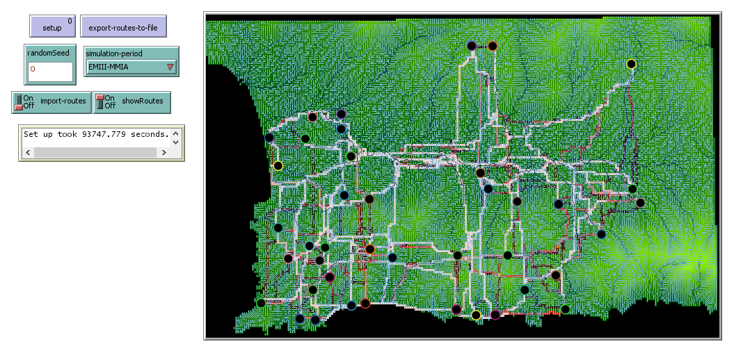 Screenshot of the ‘routes’ module displaying routes between EMIII-MMIA sites